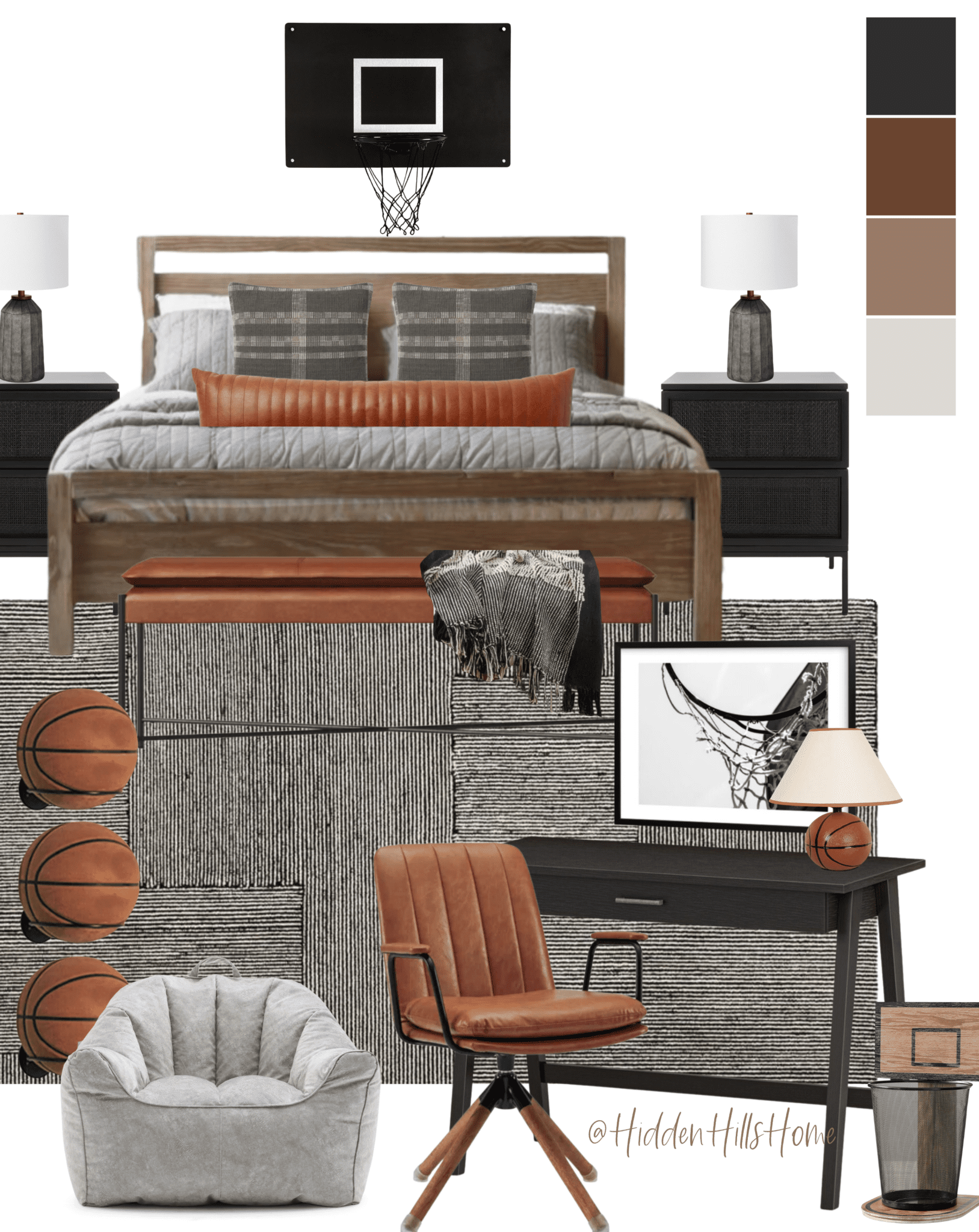 Teen Boy's Basketball Bedroom Mood Board Designs - Hidden Hills Home