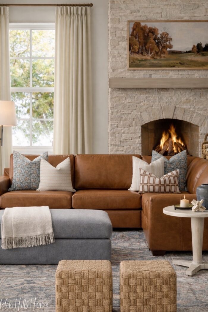 How to Design a Warm Collected Living Room with a Leather Sofa