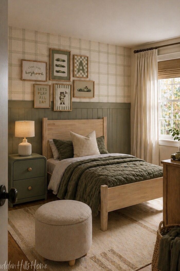 How To Design A Timeless Boys Bedroom That Grows With Him: Neutral Green Bedroom Design Ideas